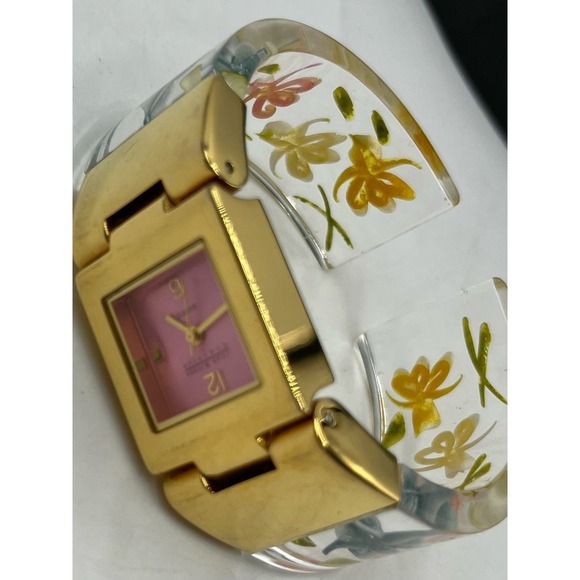 Joan Rivers Vintage Translucent Lucite Floral Wristband Watch - Picture 11 of 16